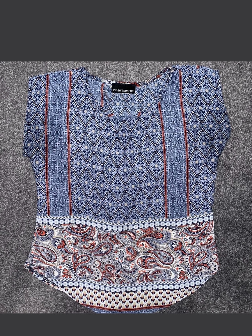 Marianne Blue Paisley Patterned Short Sleeve Top